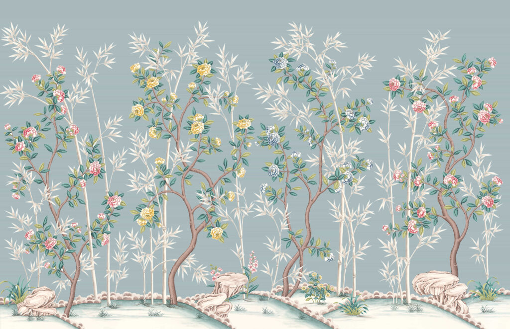 В36 Modest Art Gardens of Versailles Art silk BLUE