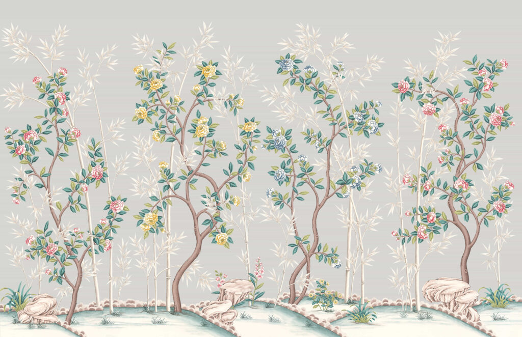 В36 Modest Art Gardens of Versailles Art silk GREY