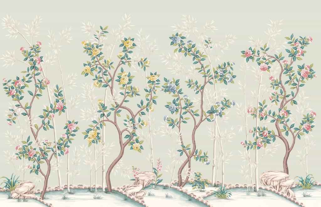 В36 Modest Art Gardens of Versailles Art silk  GREEN