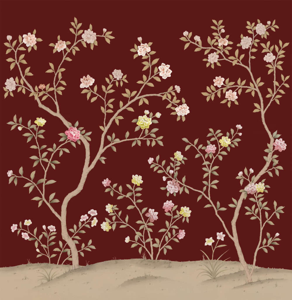 В42 Modest Art Rose Tree Art silk  BORDO