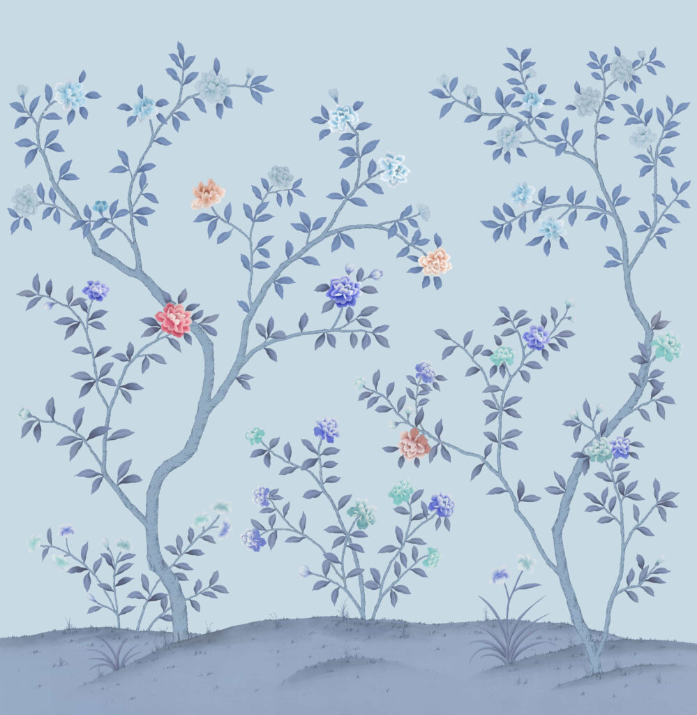 В42 Modest Art Rose Tree Art silk BLUE