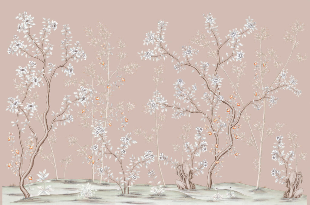 В55 Modest Art Bamboo and Roses Art silk PINK