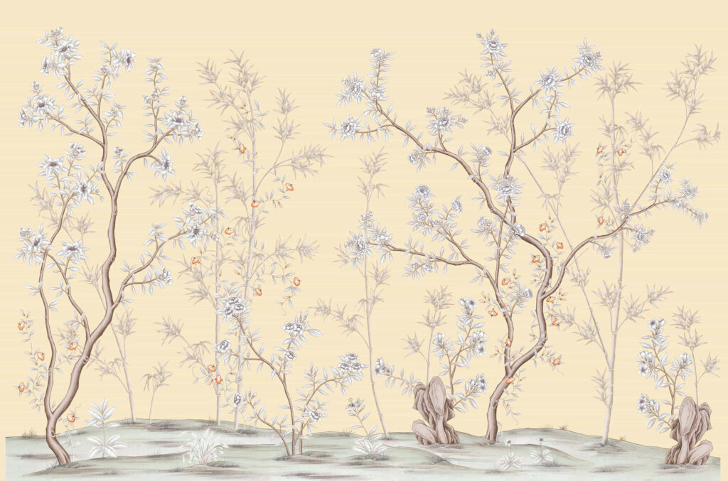 В55 Modest Art Bamboo and Roses Art silk YELLOW