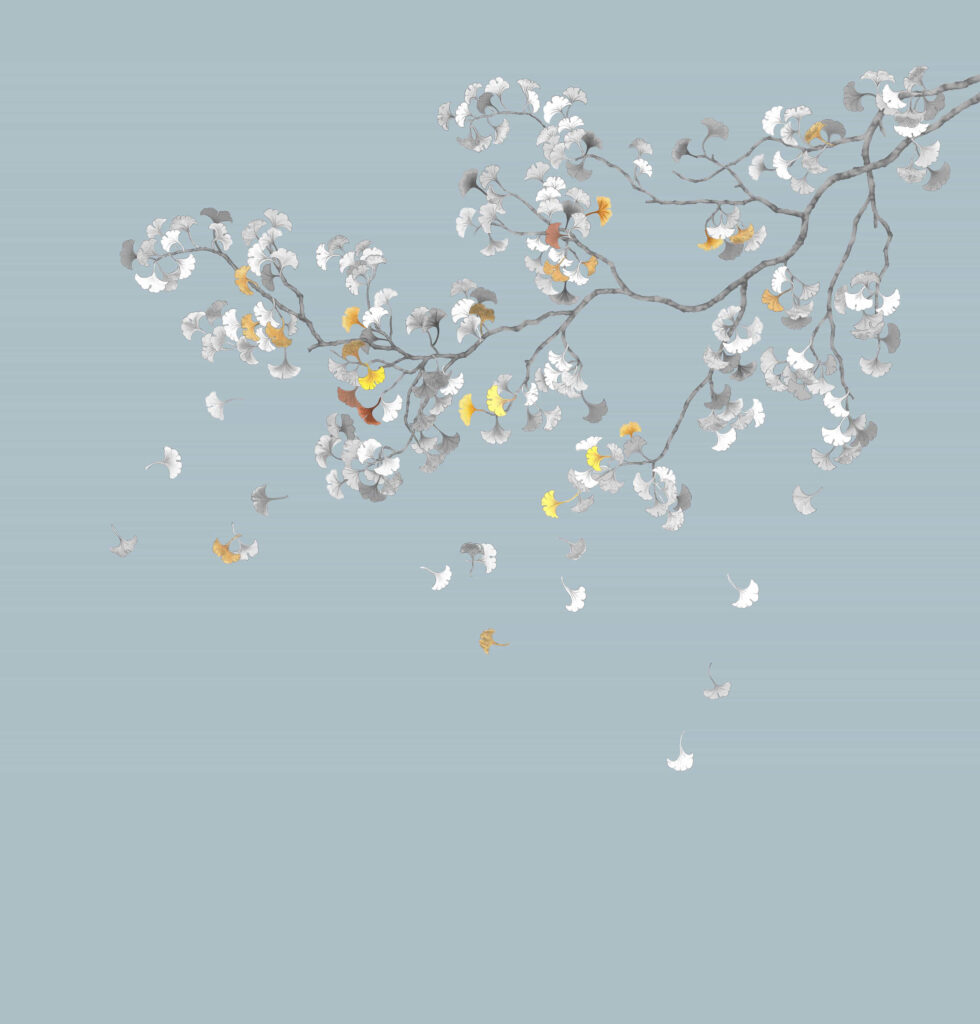 C36 Modest Art Ginko Tree Art silk  BLUE