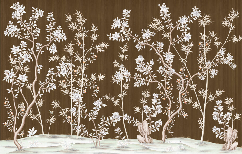 В55 Modest Art Bamboo and Roses Wood Veneer