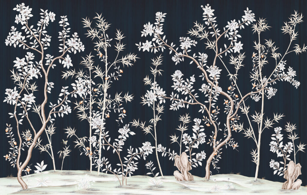 В55 Modest Art Bamboo and Roses Wood Veneer